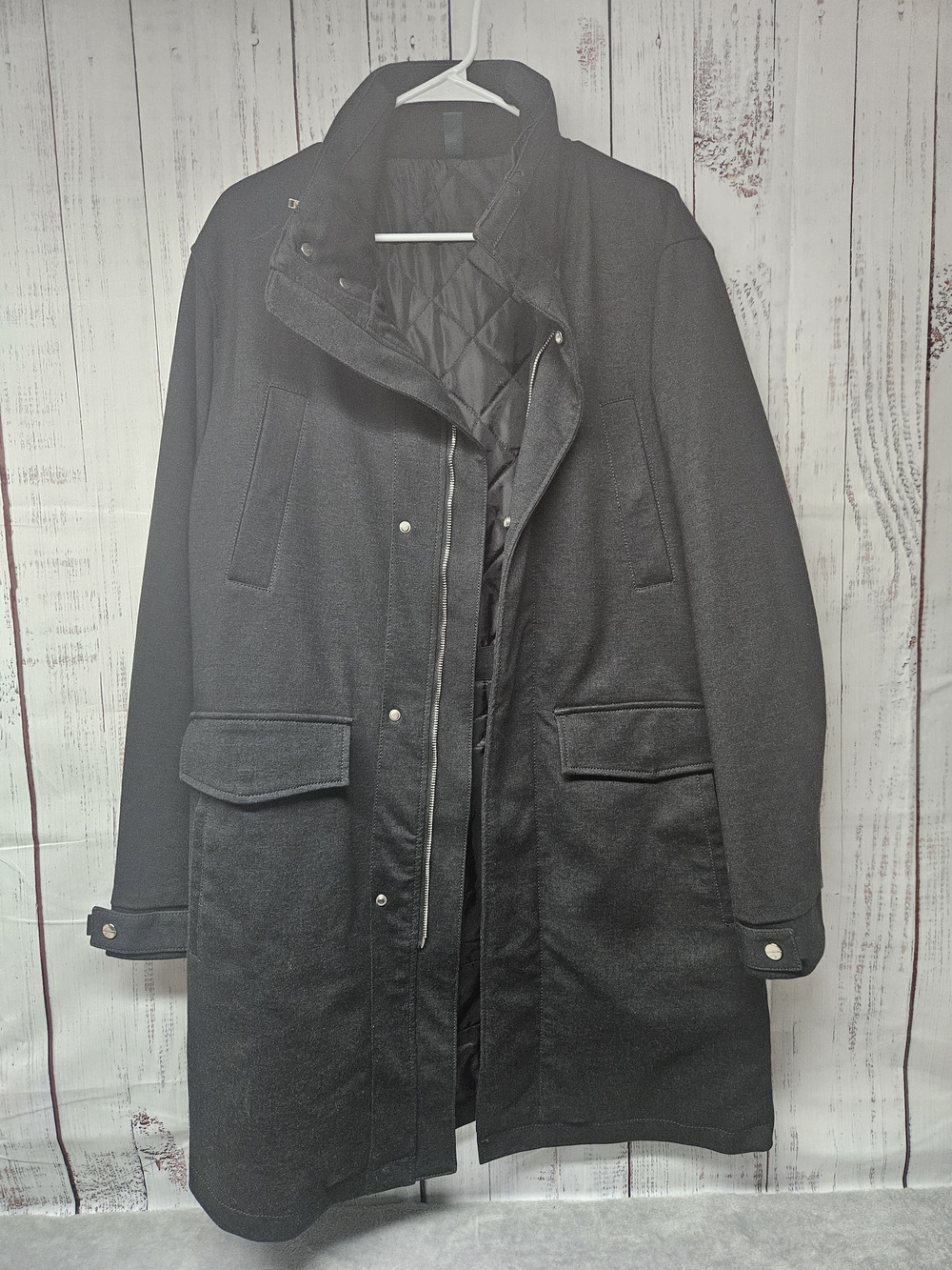 Zara Black Long Trench Coat with Quilted Inner Panel